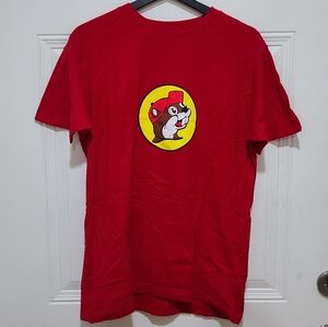 Bucees Texas Red Graphic T-Shirt with Cartoon Logo Buc-ee's M Medium Beach Party